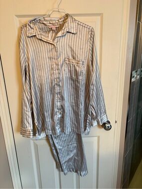 Victoria’s Secret Satin Stripe Pajama Set - Silver/White